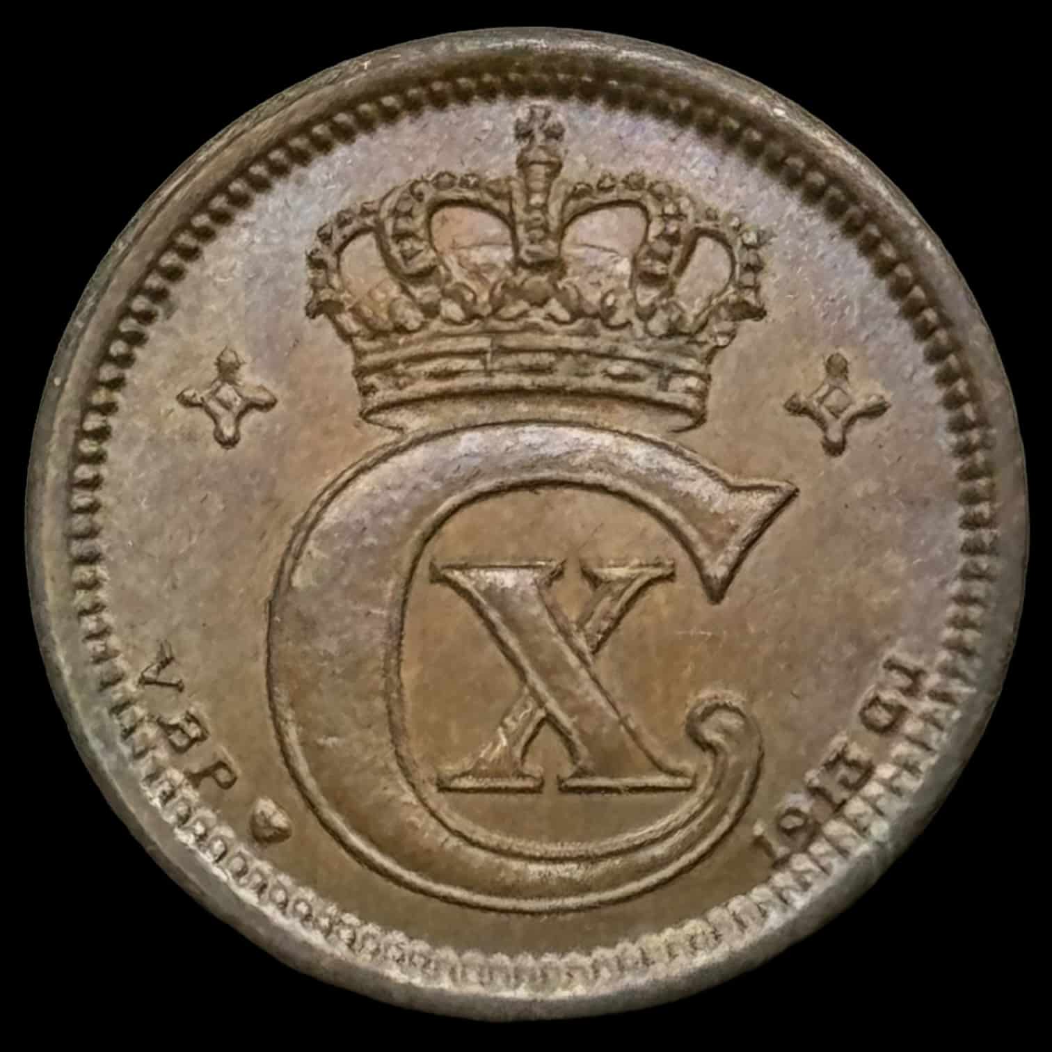 1913 1 øre Chr.X Kva.0