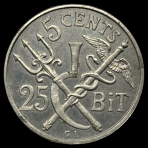 Dansk Vestindien 1905 5 Cent, 25 Bit, Chr.lX Kva. PL " Prooflike "