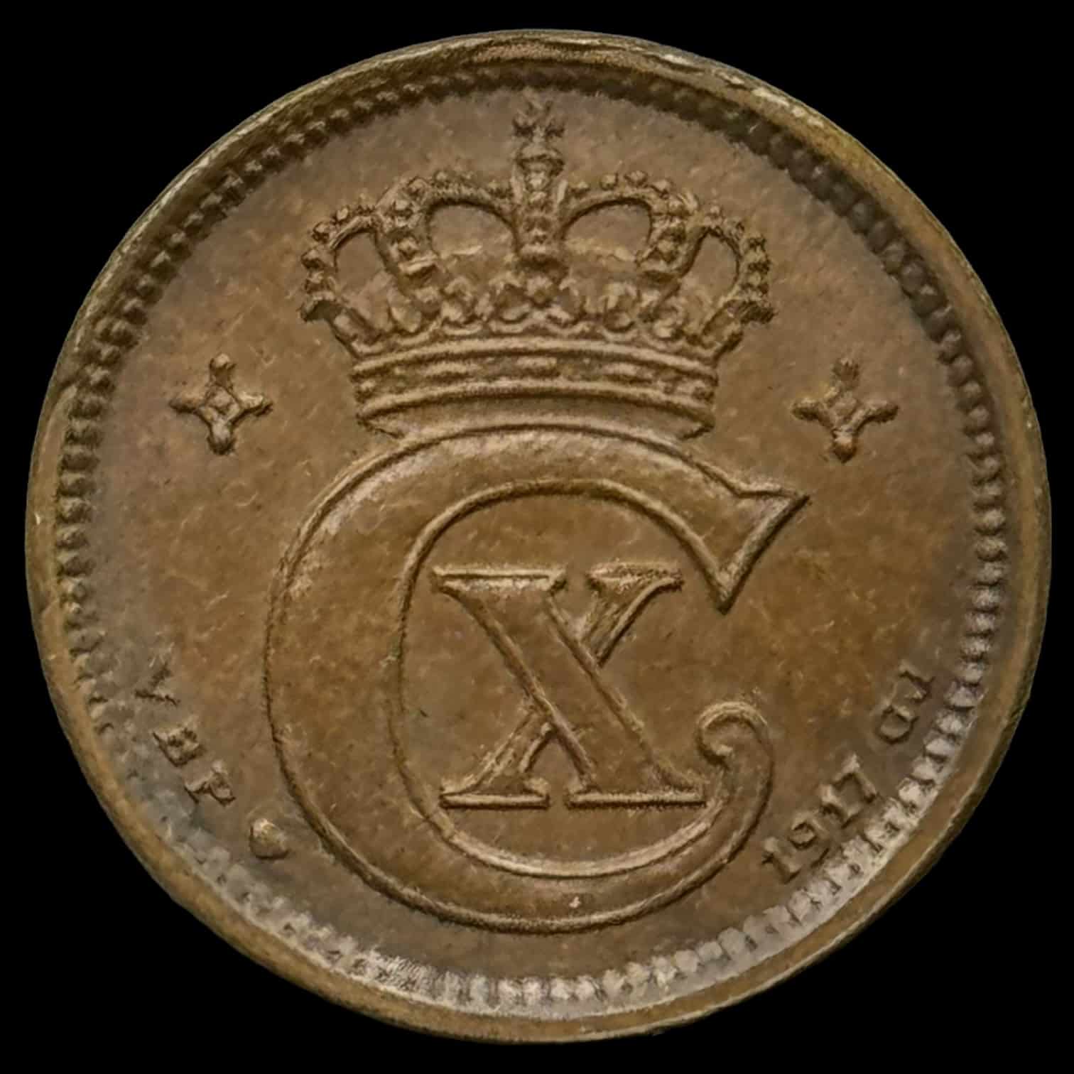 1917 1 øre Chr.X Kva.0-01
