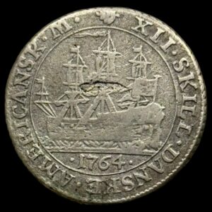 Dansk Vestindien 1764 12 skilling Fre.V Kva. 1-1+