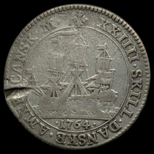 Dansk Vestindien 1764 24 skilling Fre.V Kva. 1-1+ " Skadet "