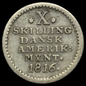 Dansk Vestindien 1816 10 skilling Kva. 1-1+