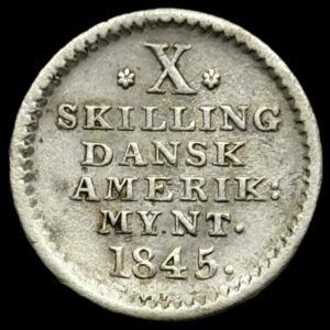 Dansk Vestindien 1845 10 skilling Kva. 1-1+