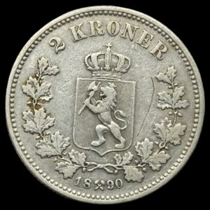 Norge 1890 2 krone Kva. 1-1+