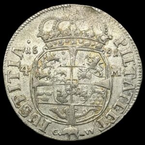 1691, 4 mark / krone, Chr.V, Kva. 1-1+