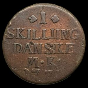 1771 1 skilling Chr.Vll Kva. 1+ "stavefejl SKILLIING MK"