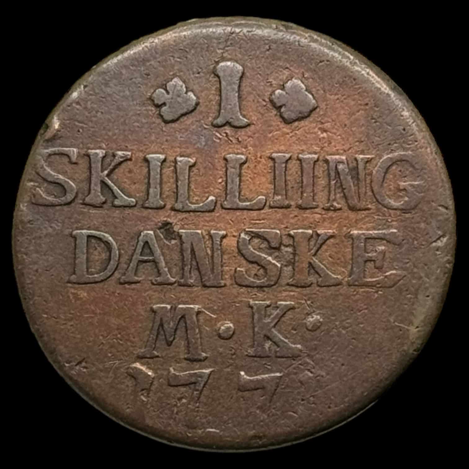1771 1 skilling Chr.Vll Kva. 1+ "stavefejl SKILLIING MK"