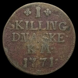1771 1 skilling Chr.Vll Kva. 1-1+ "stavefejl DNASKE"