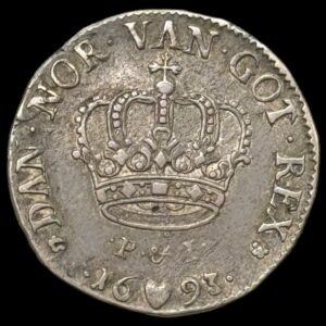 1693, 1 mark uden værdiangivelse, Chr.V, Kva. 1+-01 "Meget Sjælden"