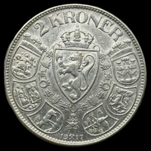 Norge 1917 2 krone Kva. 1+