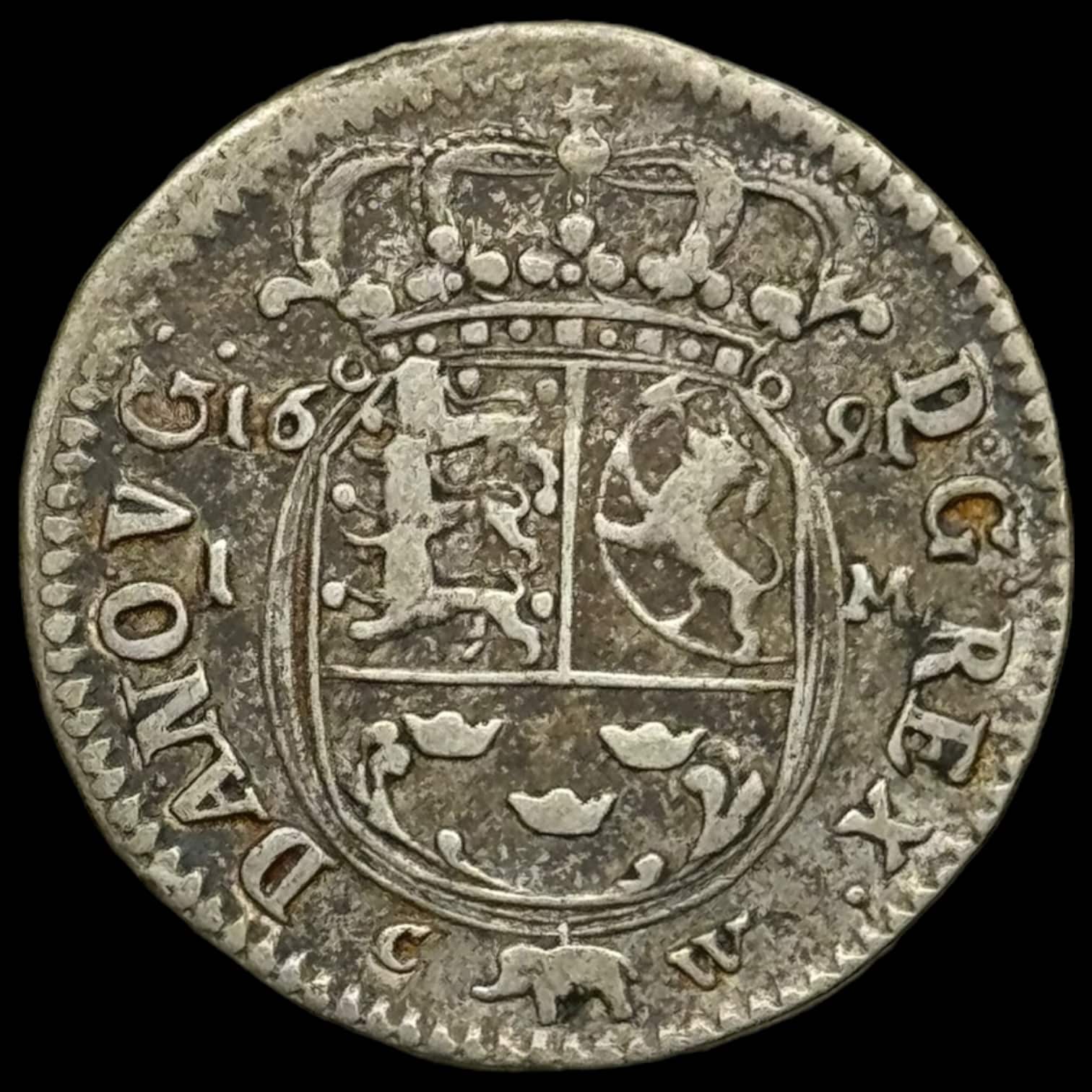 1691, 1 mark, Chr.lV Kva. 1-1+