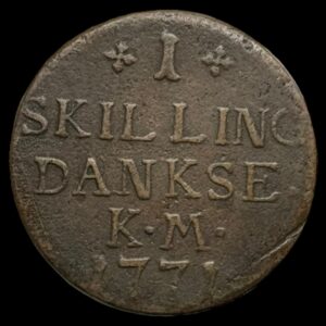 1771 1 skilling Chr.Vll Kva. 1-1+ "stavefejl DANKSE"