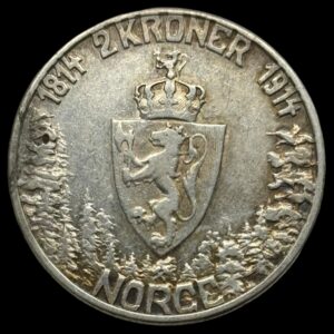 Norge 1914 2 krone Kva. 1+