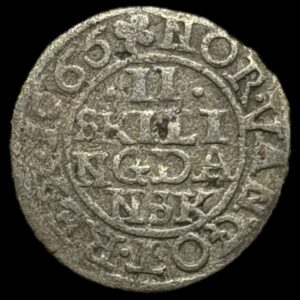 1665, 2 skilling , Fre.lll Kva. 1-1+ "Uhyre Sjælden Variant"