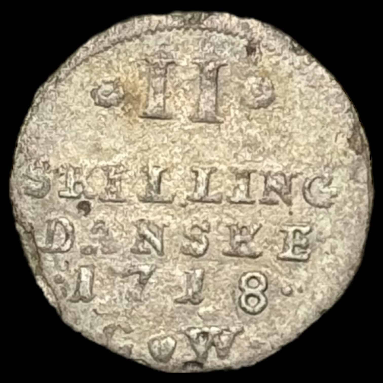 1718, 2 skilling Fre.lV Kva. 1+ "Sjælden"