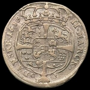 1689, 2 mark, Chr.V, Kva. 1+ Ex.JDK