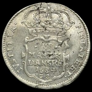 1684, 2 mark, Chr.V, Kva. 1+