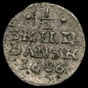 1686, 1/2 skilling, Chr.lV Kva. 1+-01