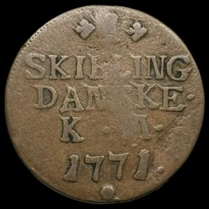 1771 1 skilling Chr.Vll Kva. 1 "stavefejl SKISLING"