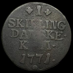 1771 1 skilling Chr.Vll Kva. 1 "stavefejl SKISLING"