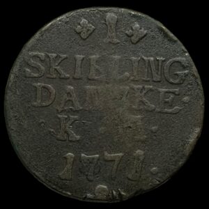 1771 1 skilling Chr.Vll Kva. 1 "stavefejl SKISLING"