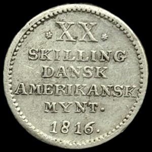 Dansk Vestindien 1816 20 skilling Kva. 1+