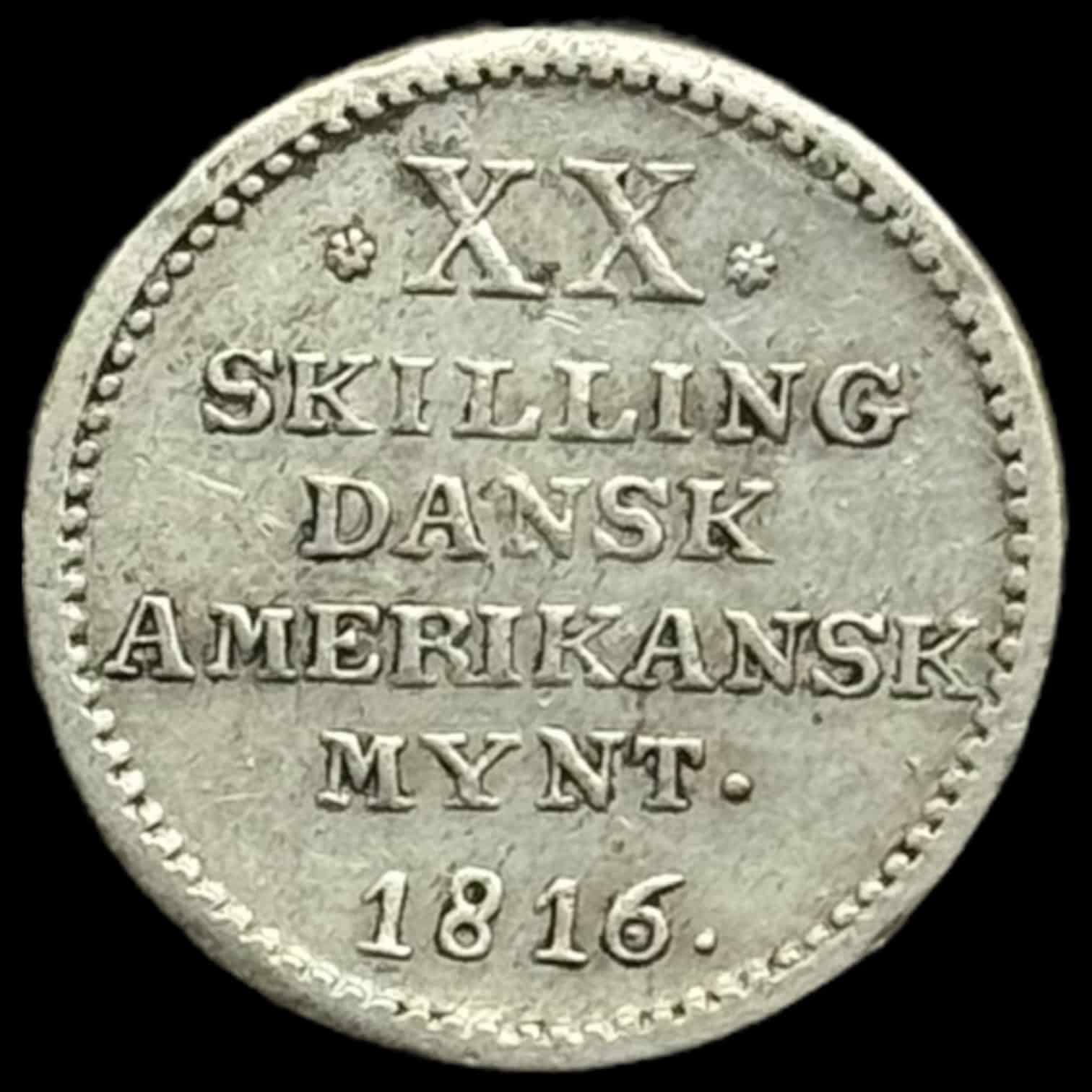 Dansk Vestindien 1816 20 skilling Kva. 1+