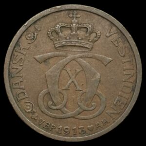 Dansk Vestindien 1913 1 cent/5 bit Fre.Vlll Kva. 1+