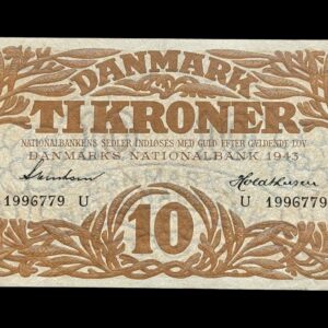 10 krone 1943 U, Svendsen/Holdthusen Kva. 0-01