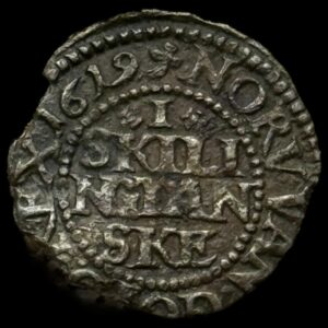 1619 1 skilling Chr.lV Kva. 1+-1 "Meget sjælden" Kantskade