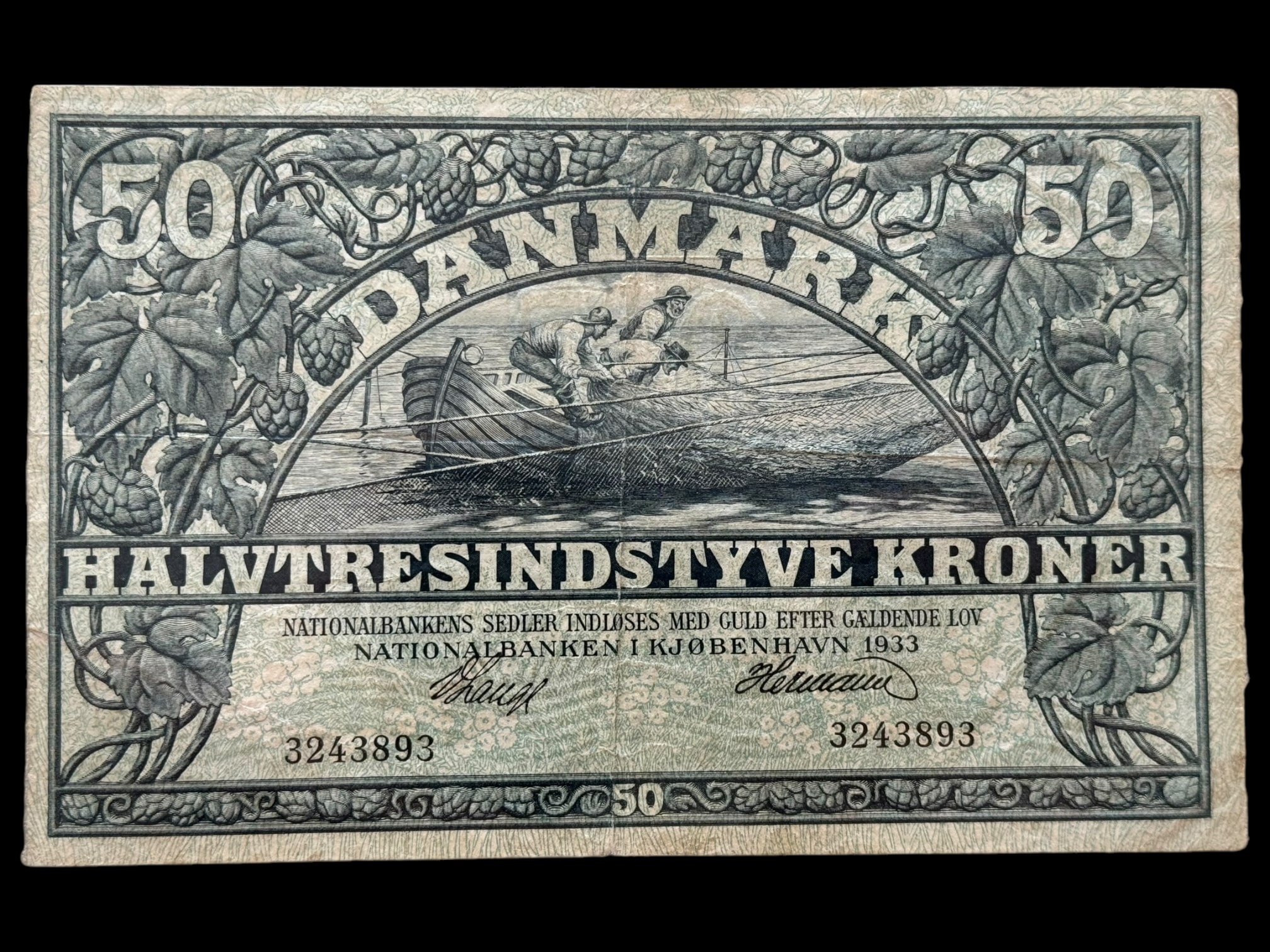 50 krone 1933 V.Lange/Heegaard Kva. 1-1+