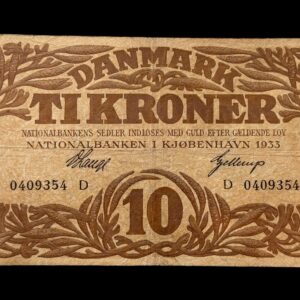 10 krone 1933 D V.Lange/Gellerup Kva. 1-1+