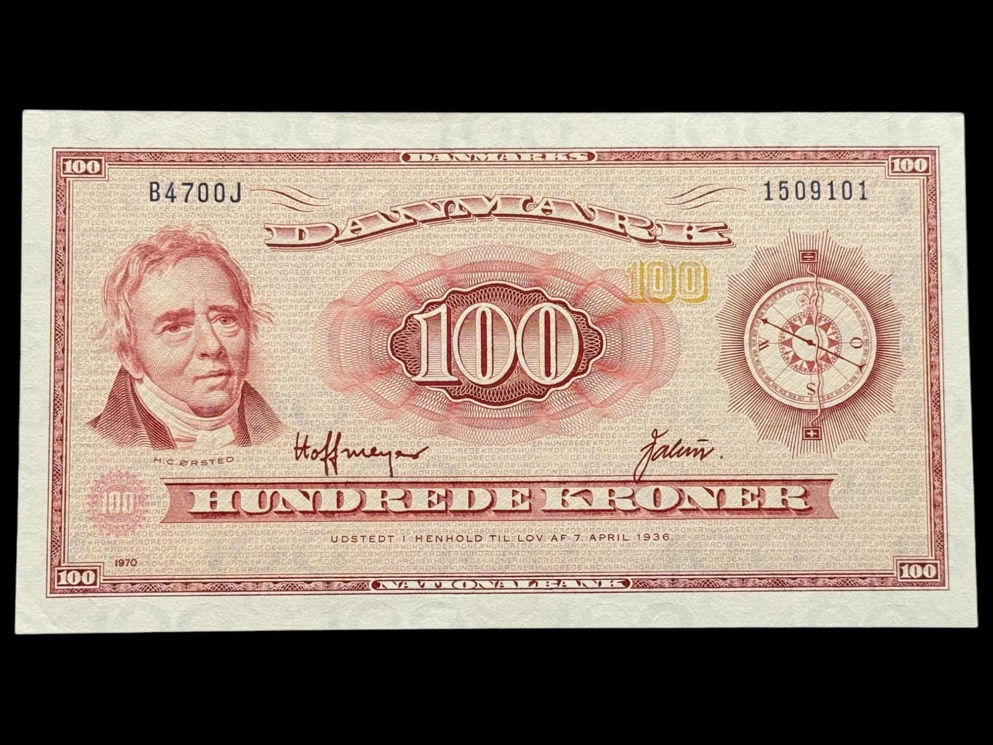 100 krone 1970 B4 0J Hoffmeyer/Valuer Kva. 0