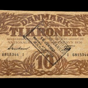 10 krone 1936 l Svendsen/Friis Kva. 1+ "Overstemplet"