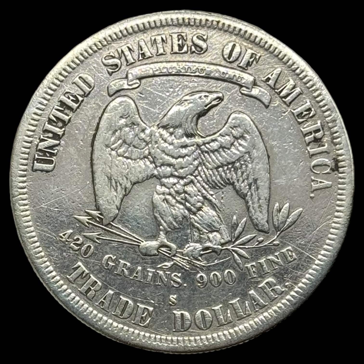 USA, Trade dollar 1877 S, KM 108, Kva. 1-1+ "Renset" Ridser - Image 2