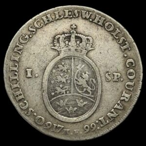 1799 speciedaler, Chr.Vll, Slesvig Holsten, Sieg 45.5 Hede 39E, Kva. 1-1+ "Meget sjælden"