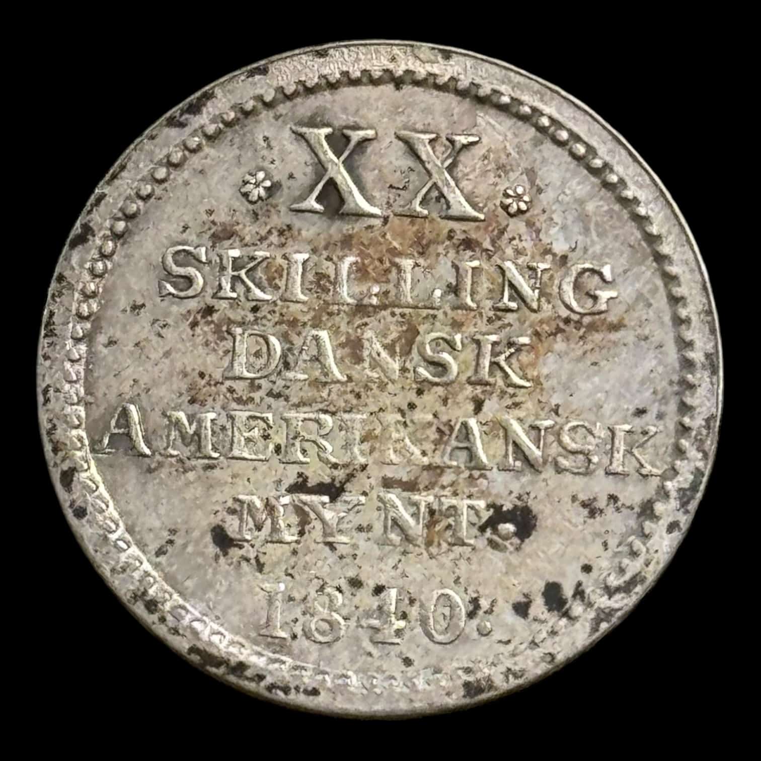 Dansk Vestindien 20 skilling 1840, Sieg 13.2 KM 17 Hede 13, Kva. 01