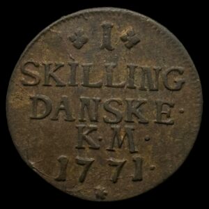 1771, 1 skilling Chr.Vll, Sieg 2.1 Hede 37, Kva. 1+