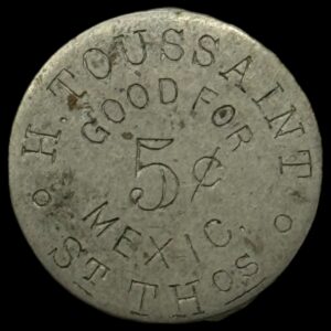 Dansk Vestindien Privatmønt, 5 Cent H. Toussaint