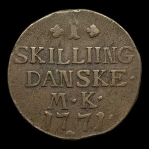 1771, 1 skilling MK "Stavefejlsvariant", Chr.Vll, Sieg 2.7 Hede 37E, Kva. 1+-1