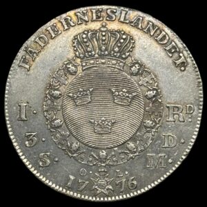 Sverige, 1 Riksdaler / 3 Daler silvermynt 1776, Gustav lll, KM 514, Kva. 1+-01