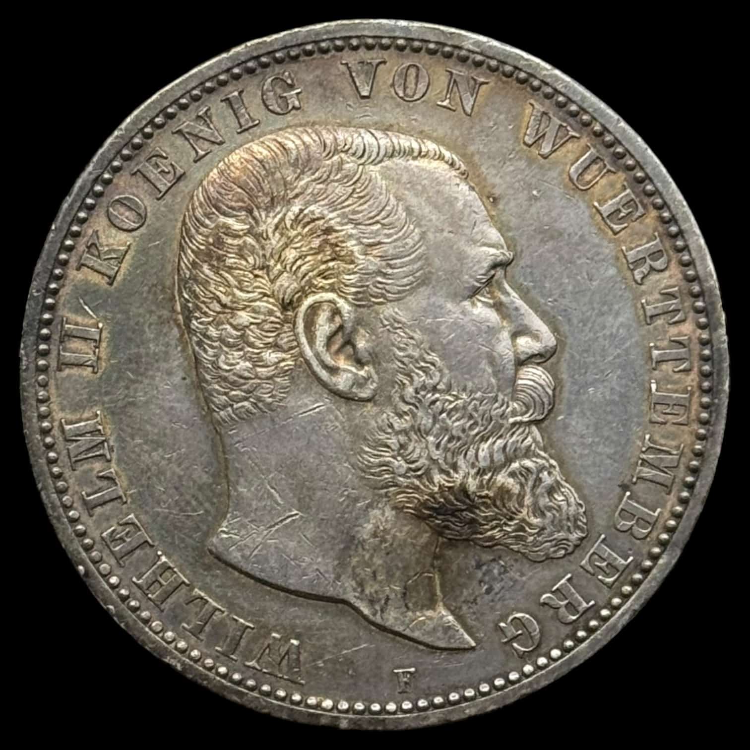 Tyskland, 5 Mark 1913 F Wurttemberg, Kva. 1+ - Image 2