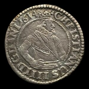 1614, 1 mark Chr.lV, Sieg 68.2 Hede 99B, Kva. 1+ "renset"