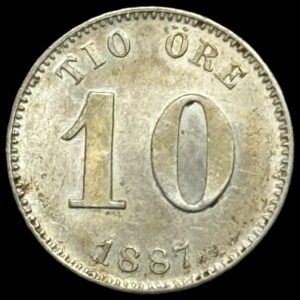 Sverige, 10 øre 1887, Oscar ll, KM 755, Kva. 01