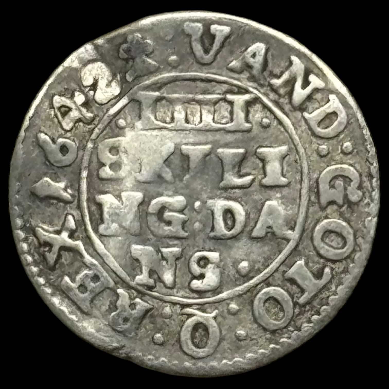 Norge, 4 skilling 1642 Chr.lV, NMD 126, Hede 15A, Kva. 1-1+ "buklet"