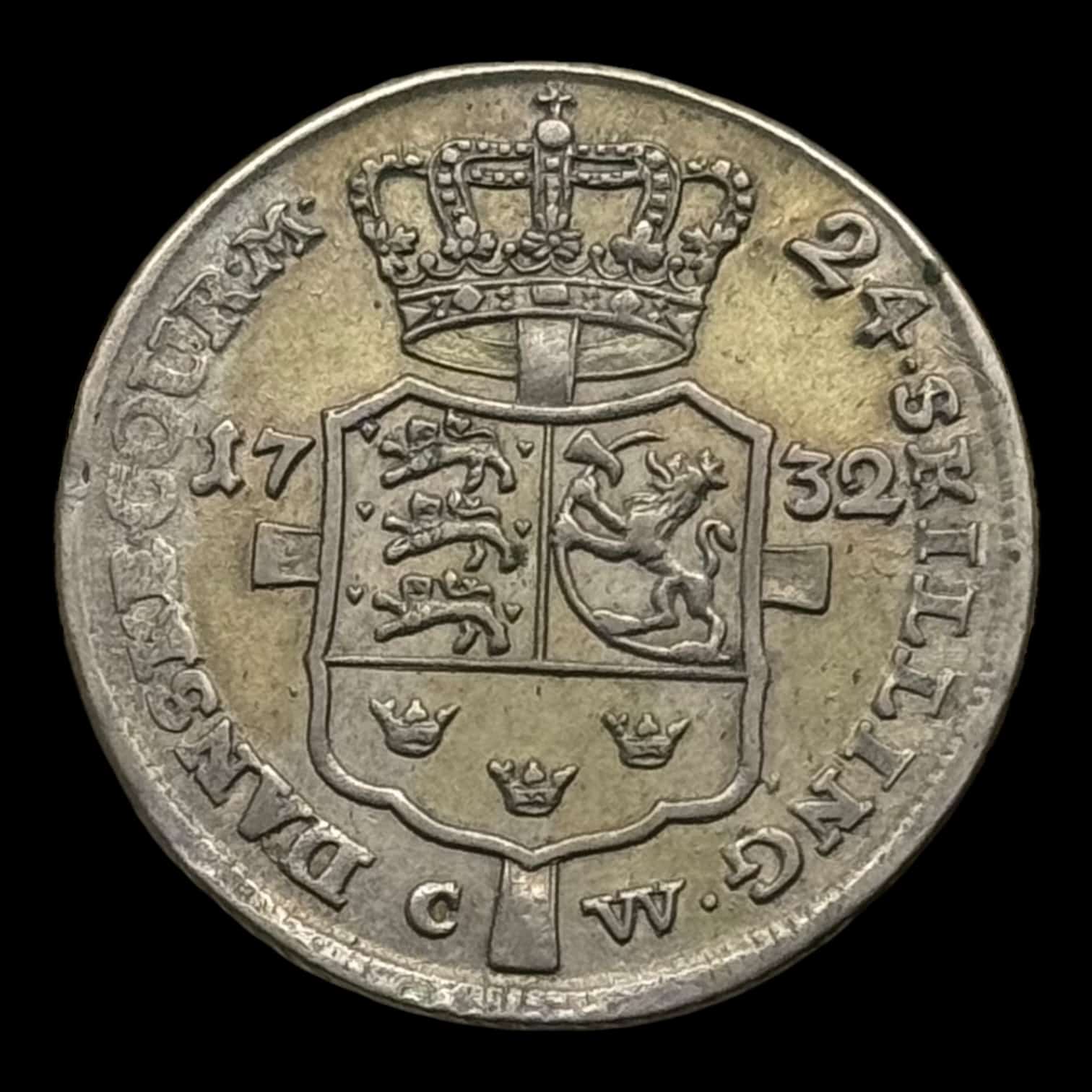 1732, 24 skilling Chr.Vl, Sieg 3.2 Hede 6B, Kva. 1+
