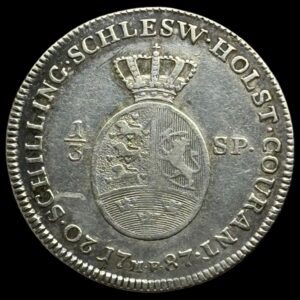 1787 A 1/3 speciedaler Chr.Vll, Slesvig Holsten, Sieg 43.2 Hede 41B, Kva. 1+ renset "Sjælden"