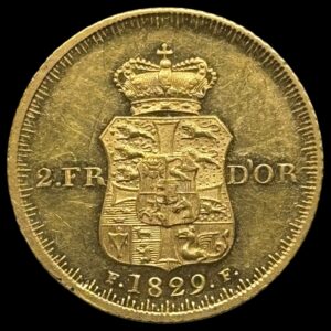 1829, 2 Frederik d'or, Fre.VI, Sieg 35 Hede 3, Kva. 0-01 Medaljeprægskarakter "Meget Sjælden"