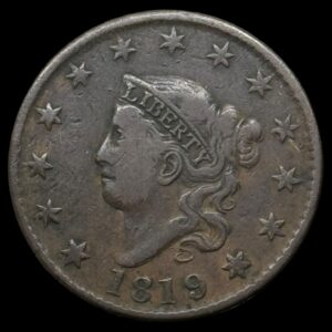 USA, 1 cent 1819 Coronet Head cent, KM 45, Kva. 1