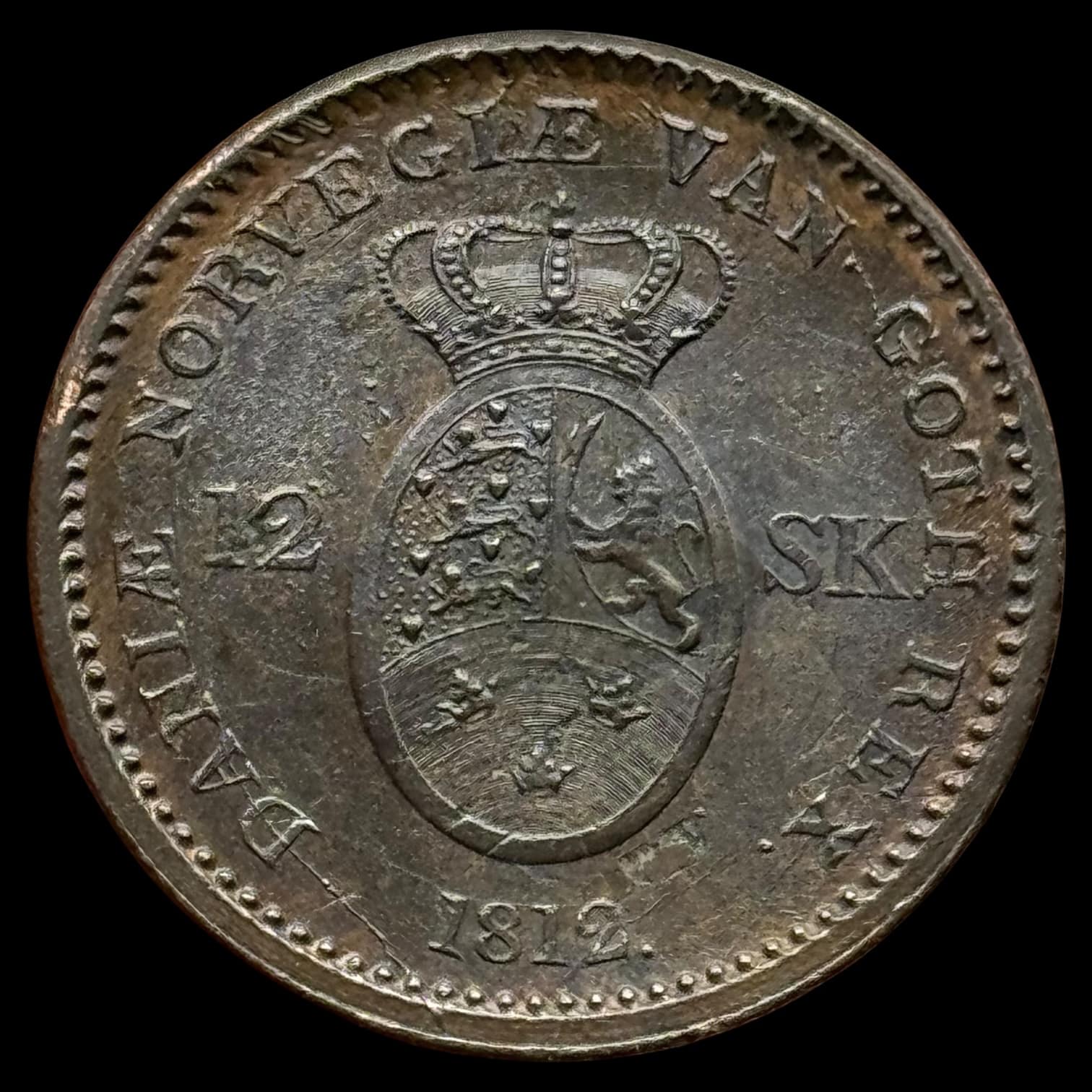 1812, 12 skilling, Fre.VI, Sieg 6.1 Hede 11, Kva. 0-01 "Slået på 1 skilling 1771"